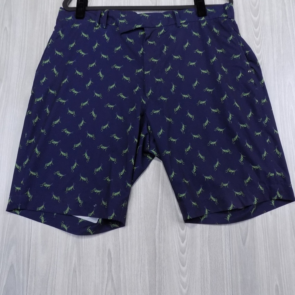RLX Ralph Lauren Golf Shorts Mens 36 Navy Blue Grasshopper Print Designer EUC